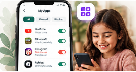 Girl using apps safely