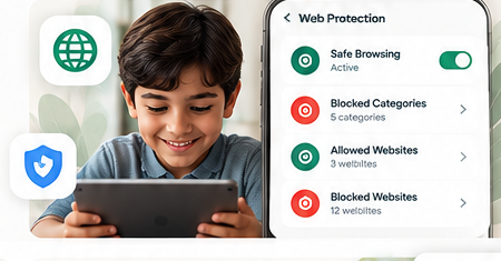 Boy browsing internet safely