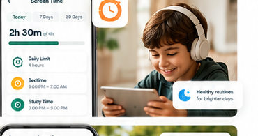 Boy using phone balanced screen time
