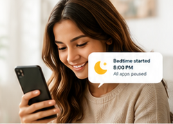 Mother checking phone peace of mind