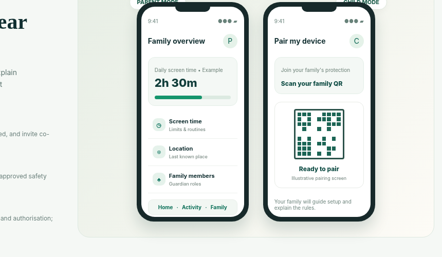 Parent and Child app interfaces side by side