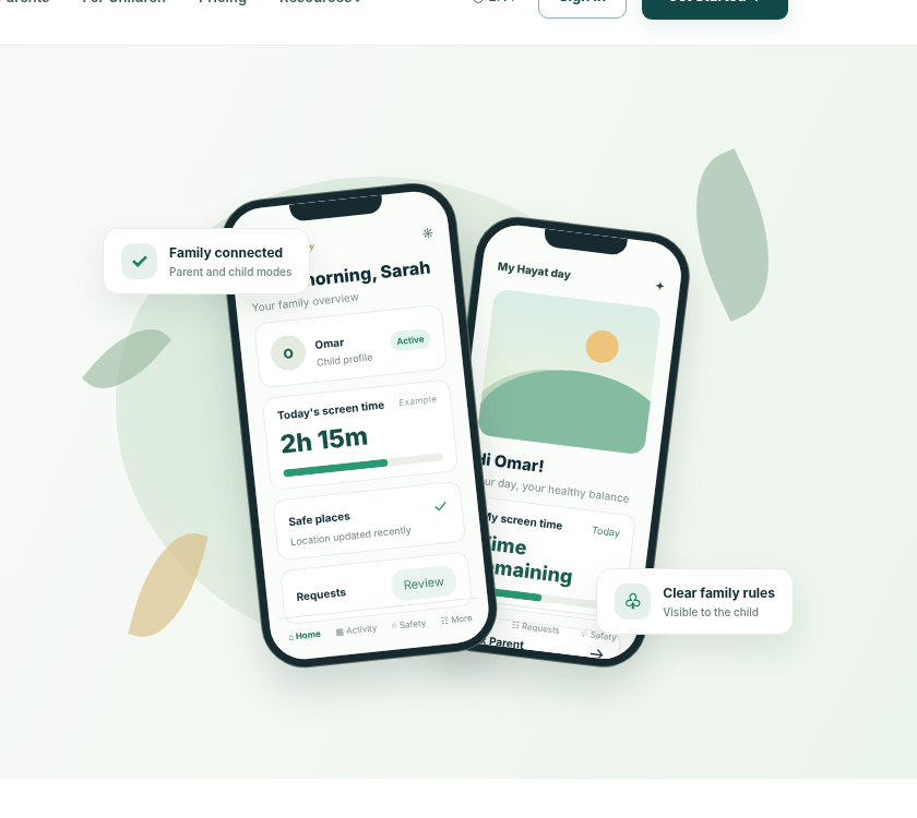 Hayat Family Parent and Child app mockups